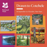 May be art of deer and text that says "National Trust Drawn to Cotehele 16 September to October, 11am-4pm VEK"
